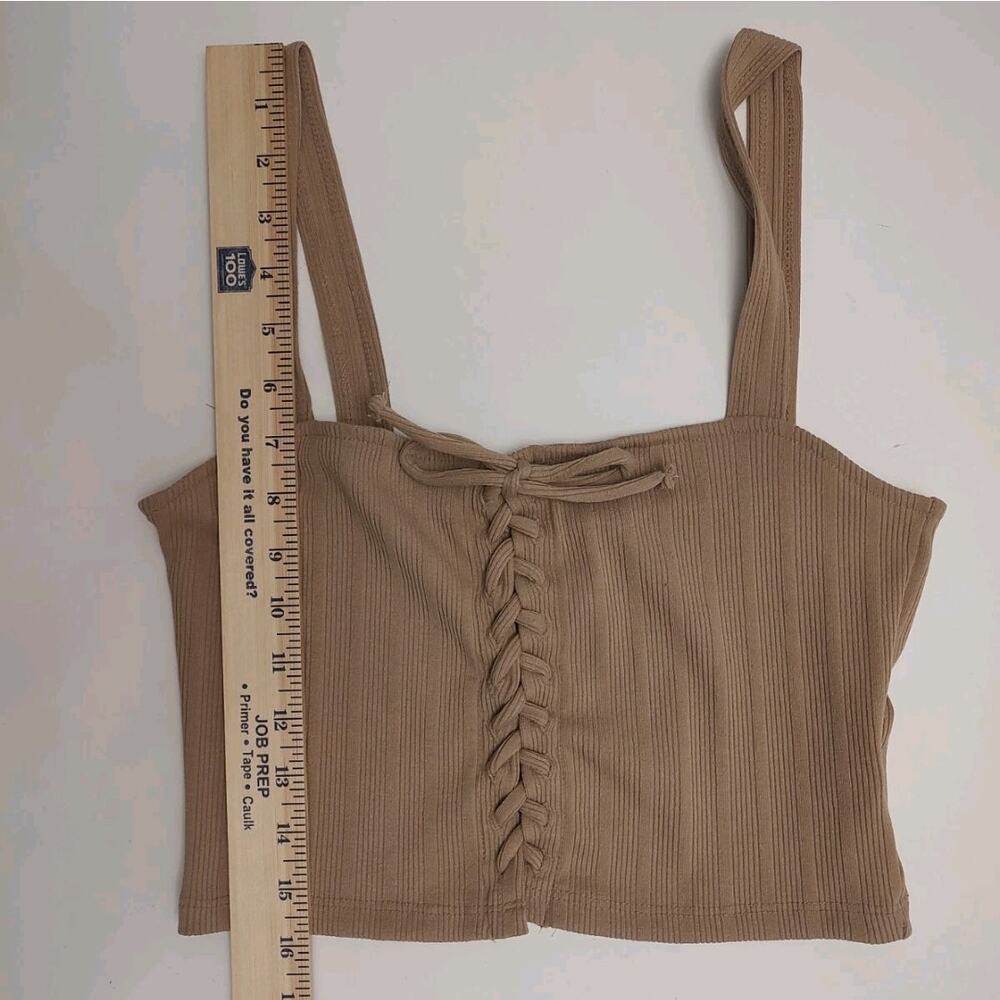 Women's Ribbed Lace-up Front Crop Top Cami/Bustier Sz Large Brown by Forever 21 - Picture 5 of 8